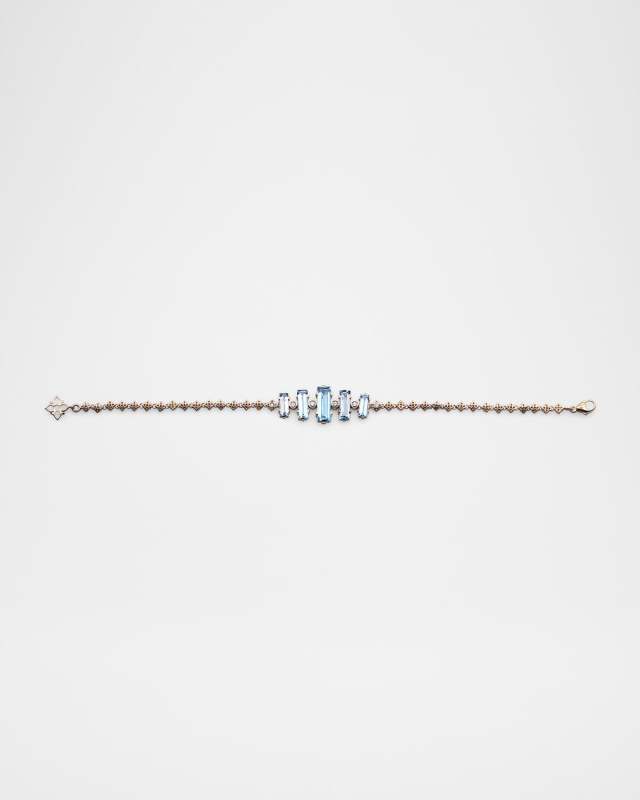 18K Yellow Gold Diamond and Baguette Swiss Blue Topaz Bracelet